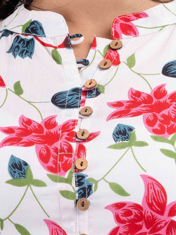 Women Flared White Designer Short Kurti