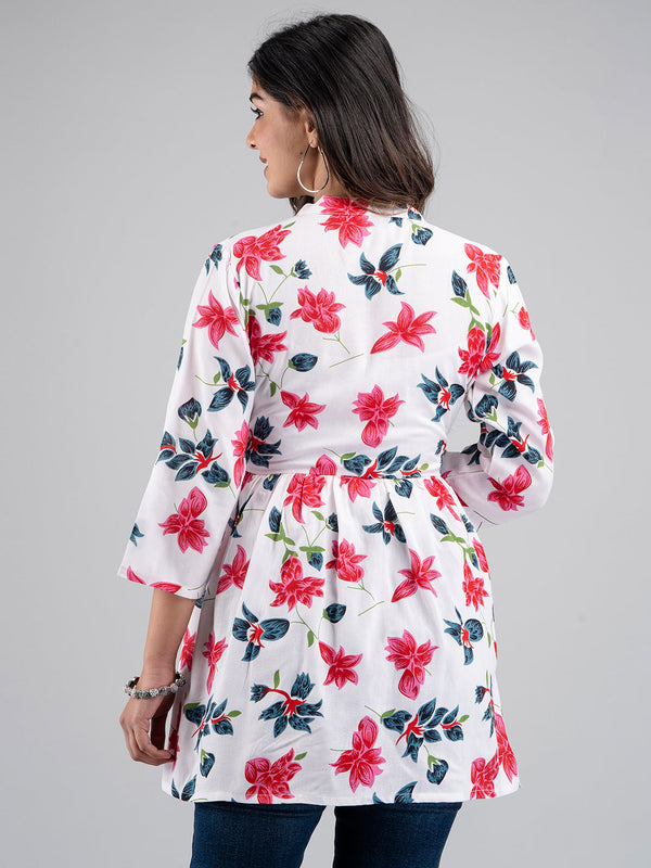 Women Flared White Designer Short Kurti