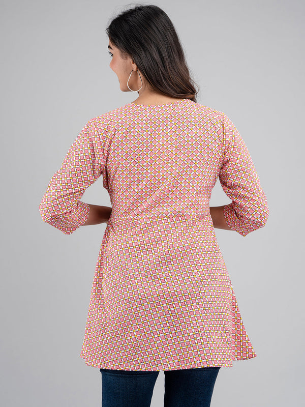 Women Pink Cotton Printed Short Kurti