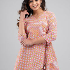 Women Pink Cotton Printed Short Kurti