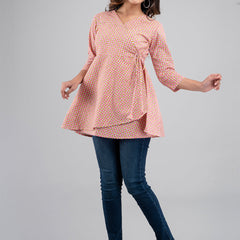 Women Pink Cotton Printed Short Kurti