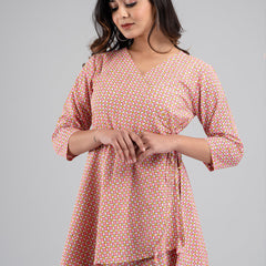 Women Pink Cotton Printed Short Kurti