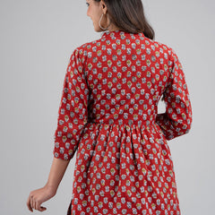 Women Flared Red Designer Short Kurti