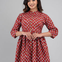 Women Flared Red Designer Short Kurti