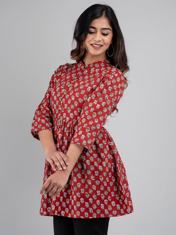 Women Flared Red Designer Short Kurti