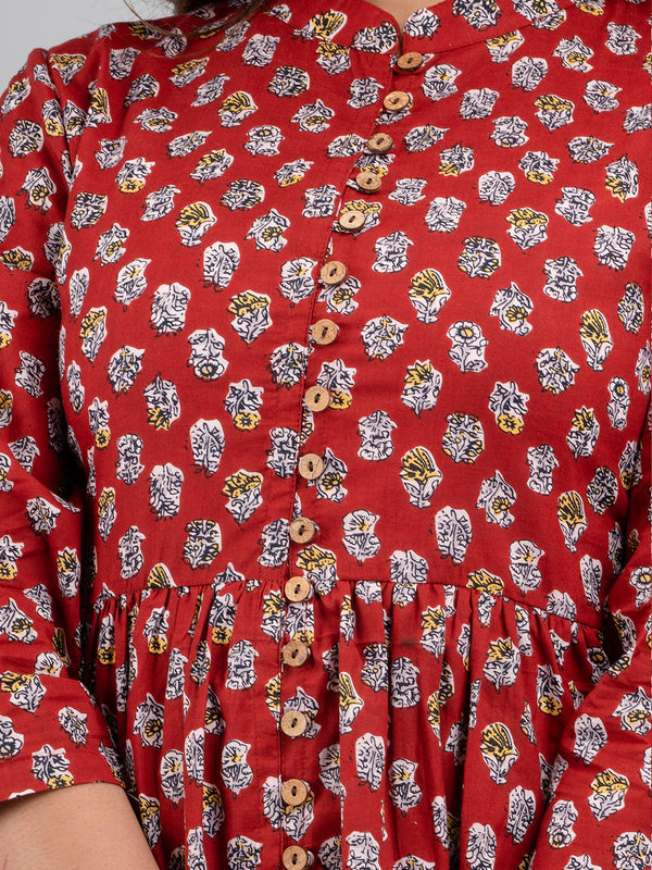 Women Flared Red Designer Short Kurti