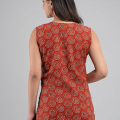 Cotton Printed Rust Sleeveless Top