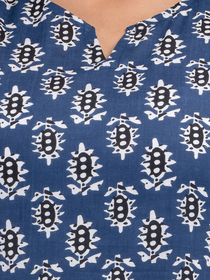 Cotton Printed Blue Sleeveless Top