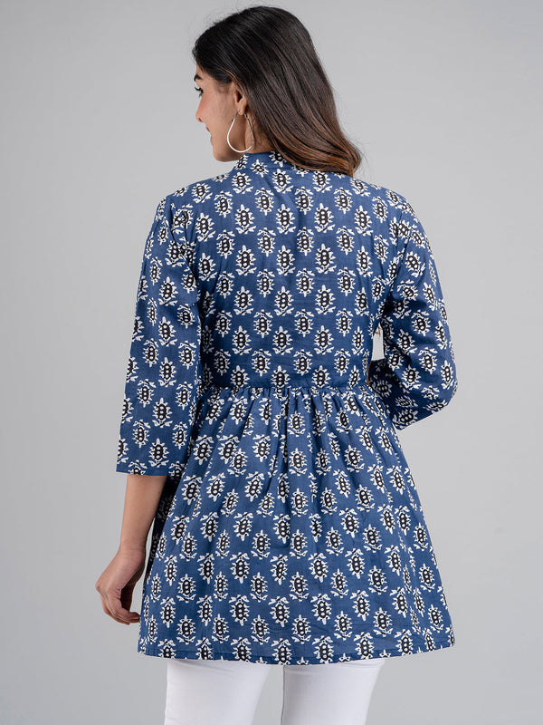 Women Flared Blue Designer Short Kurti