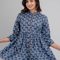 Women Flared Blue Designer Short Kurti