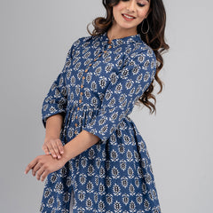Women Flared Blue Designer Short Kurti