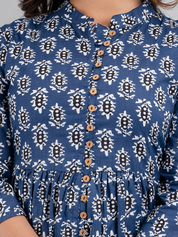 Women Flared Blue Designer Short Kurti