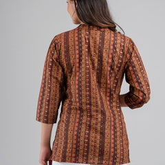 Women Printed Brown Straight Fit Short Tunic