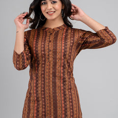 Women Printed Brown Straight Fit Short Tunic