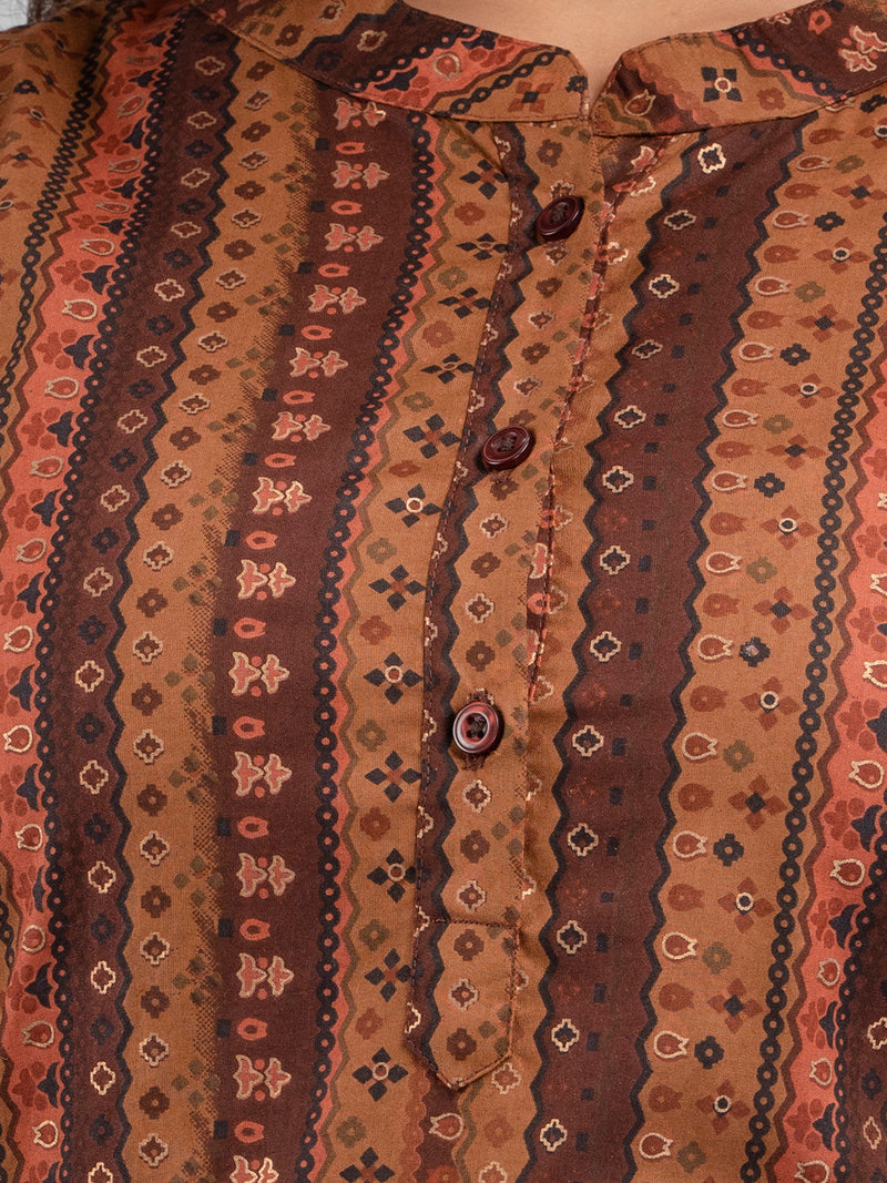 Women Printed Brown Straight Fit Short Tunic