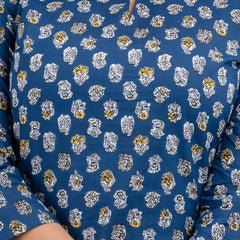 Women Printed Blue Straight Fit Short Kurti