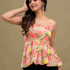 Floral Print Cotton Peplum Top