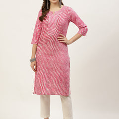 WOMEN PINK LEHERIYA YOKE DESIGN COTTON KURTI