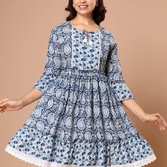 Cotton Printed Navy Blue Ethnic Motifs Dress