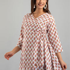 COTTON PRINTED WHITE SHORT TUNIC