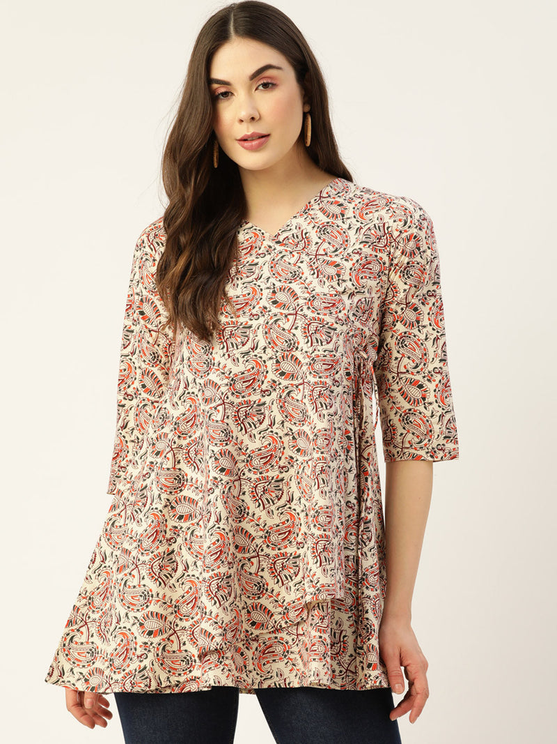 COTTON PRINTED WHITE SHORT TUNIC