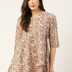 COTTON PRINTED WHITE SHORT TUNIC