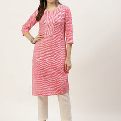 WOMEN MAUVE LEHERIYA YOKE DESIGN COTTON KURTI