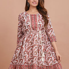 Cotton Printed Cream Paisley Dress