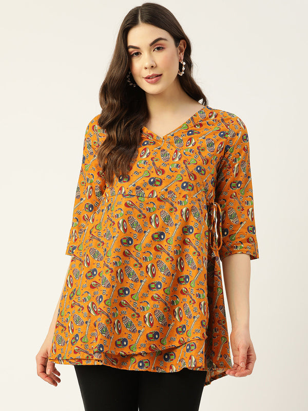 COTTON PRINTED MUSTARD SHORT TUNIC