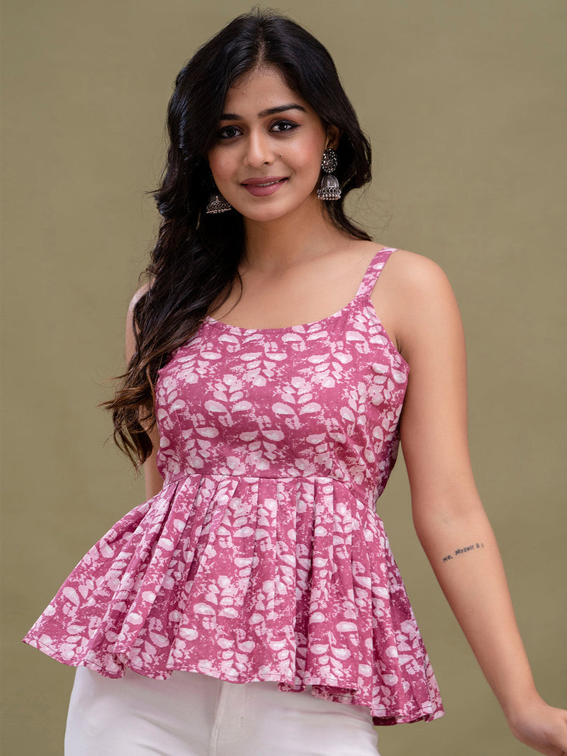 Floral Print Cotton Peplum Top