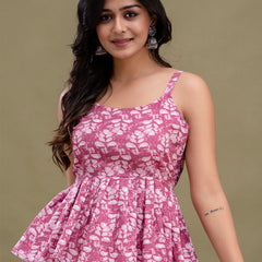 Floral Print Cotton Peplum Top