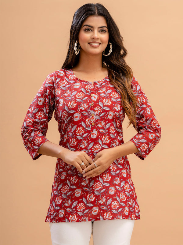 Floral Printed Pure Cotton Kurti