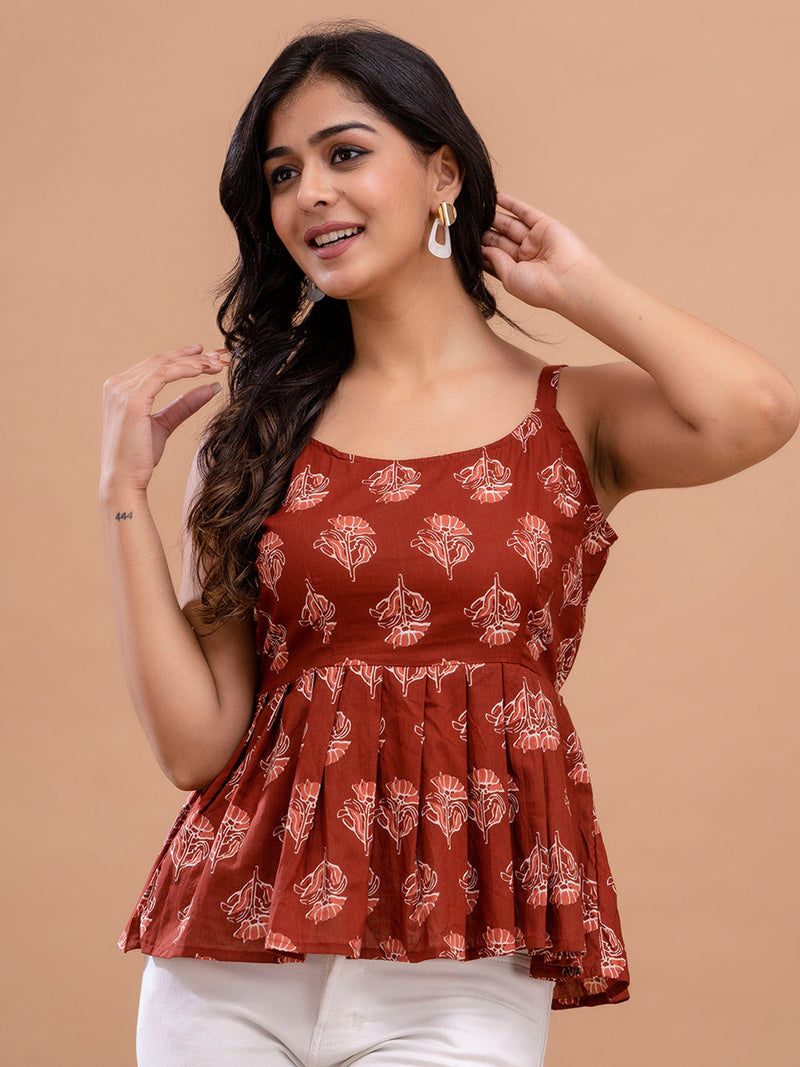 Floral Print Cotton Peplum Top