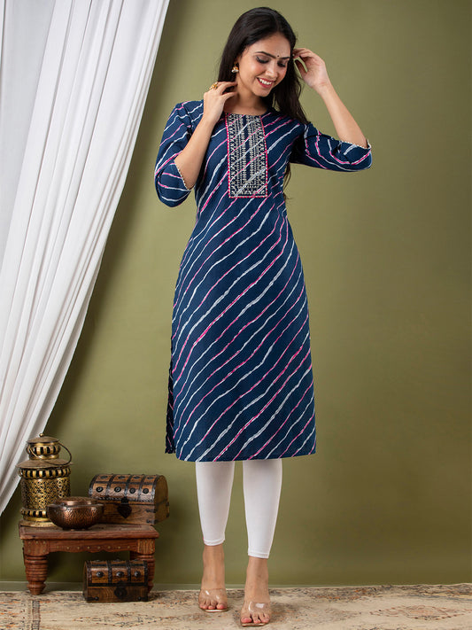 Leheriya Printed Thread Work Kurta FRKT6169