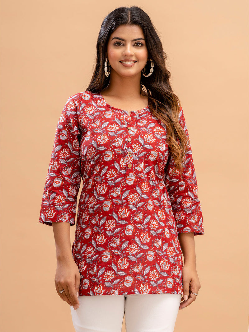 Floral Printed Pure Cotton Kurti