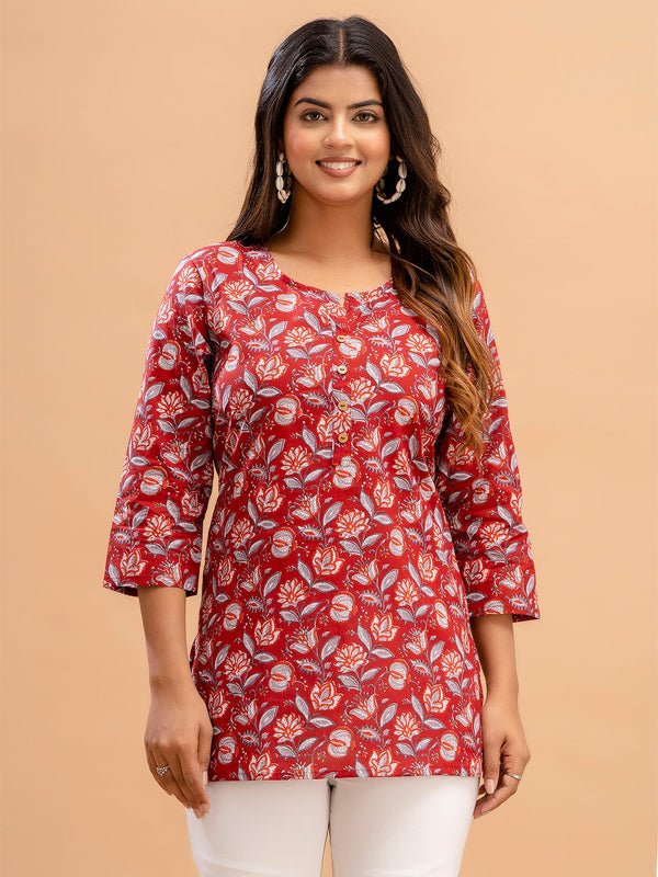 Floral Printed Pure Cotton Kurti