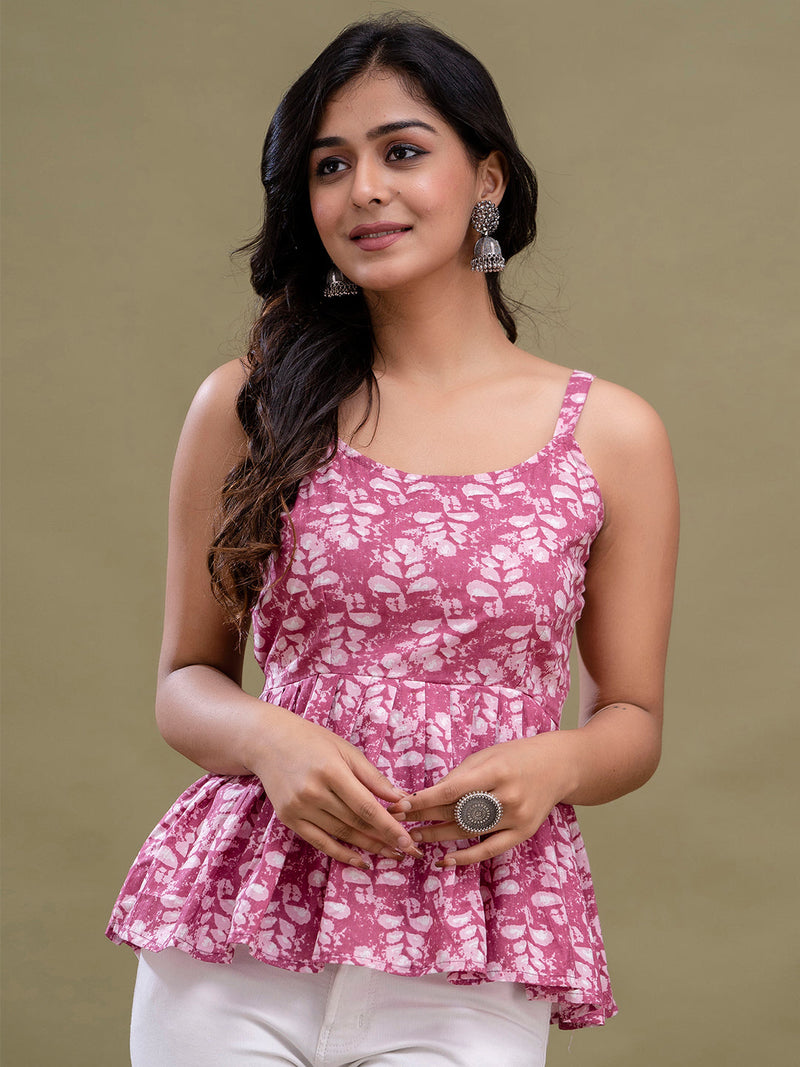 Floral Print Cotton Peplum Top