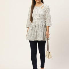 Women Flared Designer Beige Short Kurti