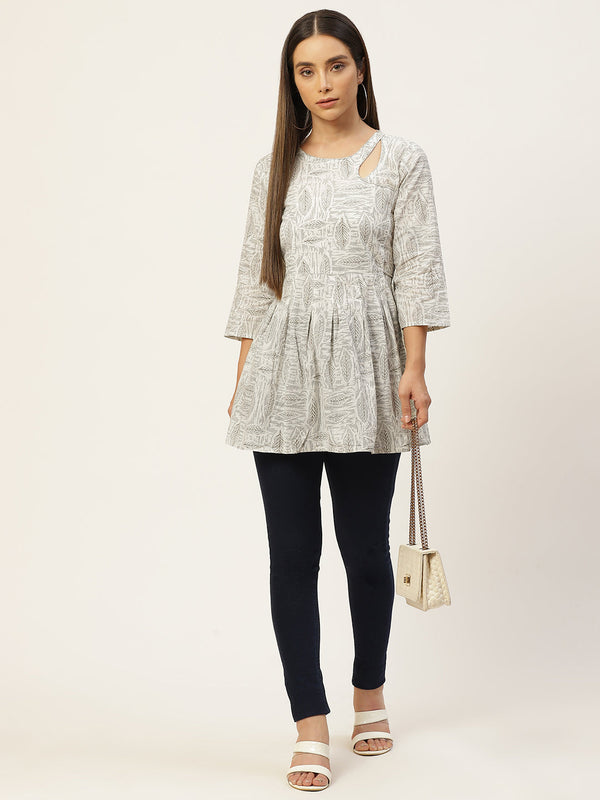 Women Flared Designer Beige Short Kurti