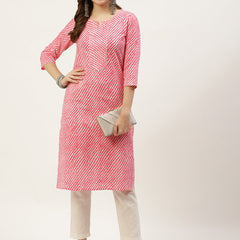 Women Mauve Leheriya Yoke Design Cotton Kurti