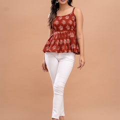 Floral Print Cotton Peplum Top