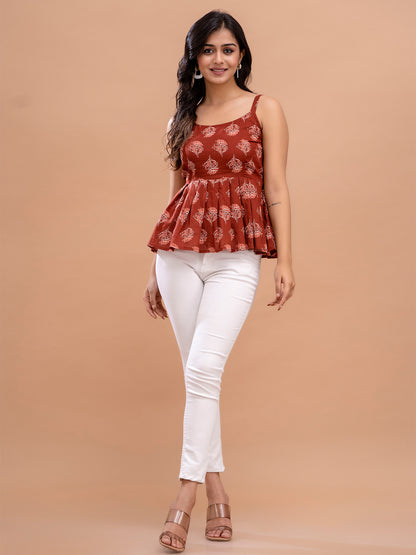 Floral Print Cotton Peplum Top