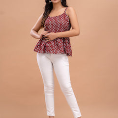 Floral Print Cotton Peplum Top