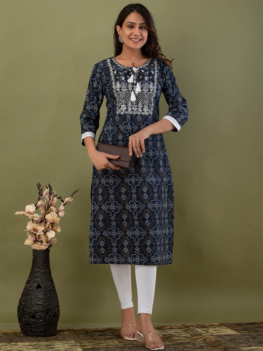 Leheriya Printed Thread Work Kurta FRKT6168