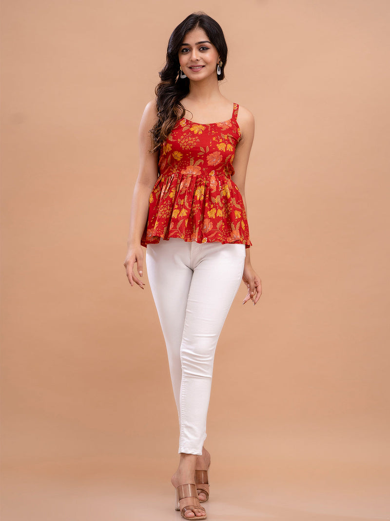 Floral Print Cotton Peplum Top