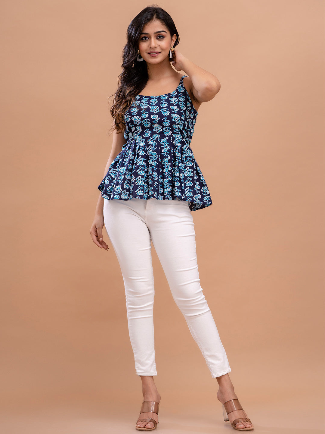 Floral Print Cotton Peplum Top