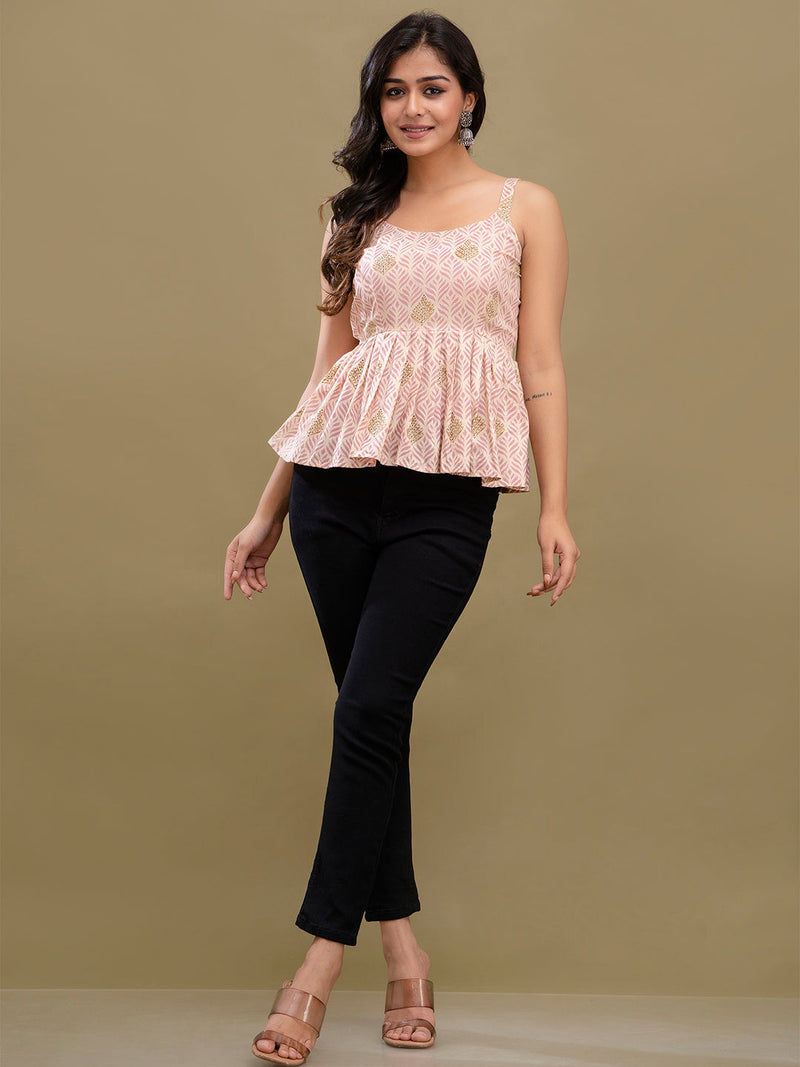 Floral Print Cotton Peplum Top