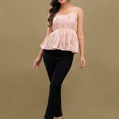 Floral Print Cotton Peplum Top