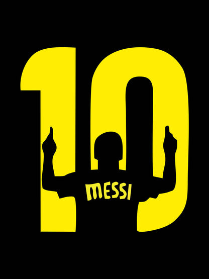 Messi 10 Black With Yellow Print  T-Shirt