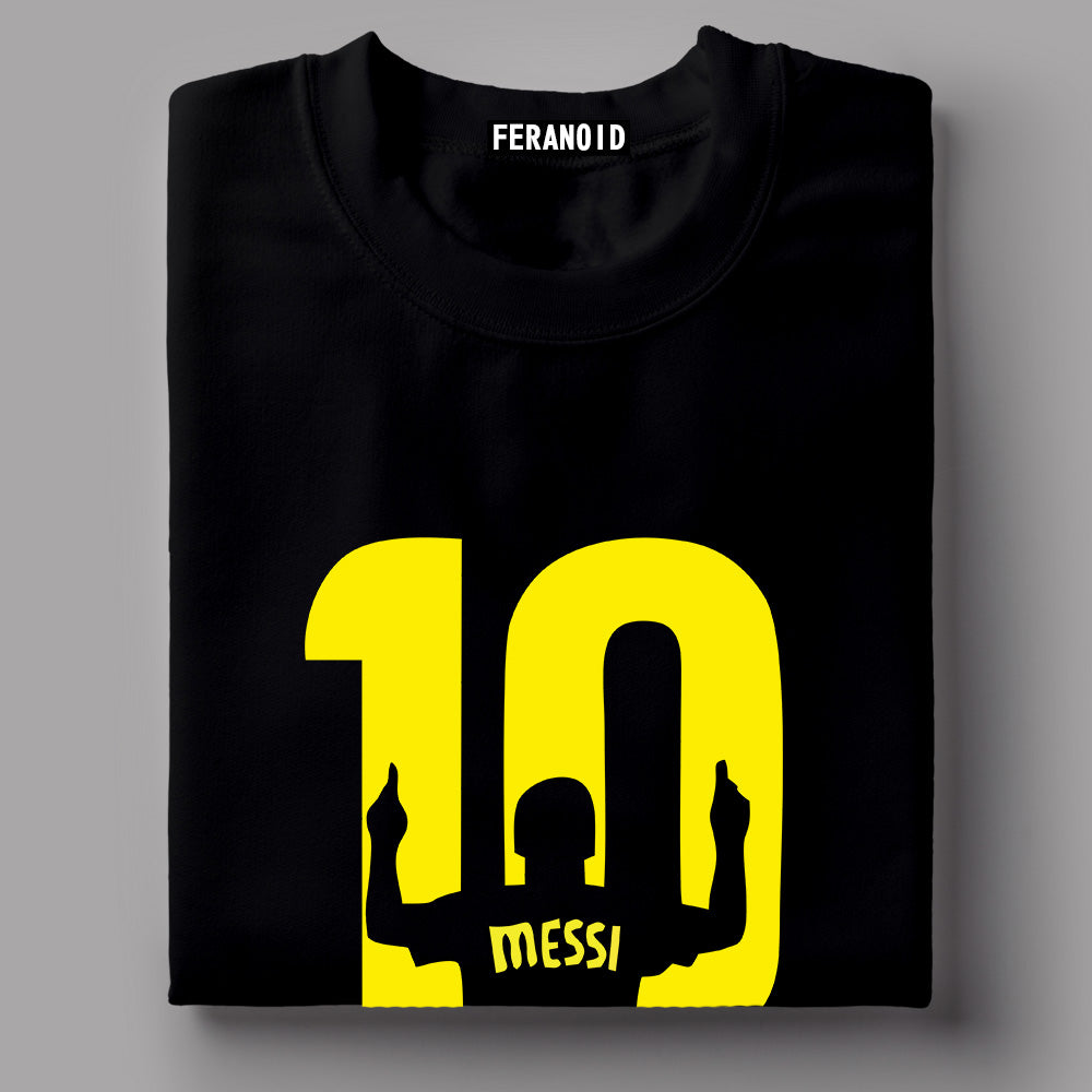 Messi 10 Black With Yellow Print  T-Shirt